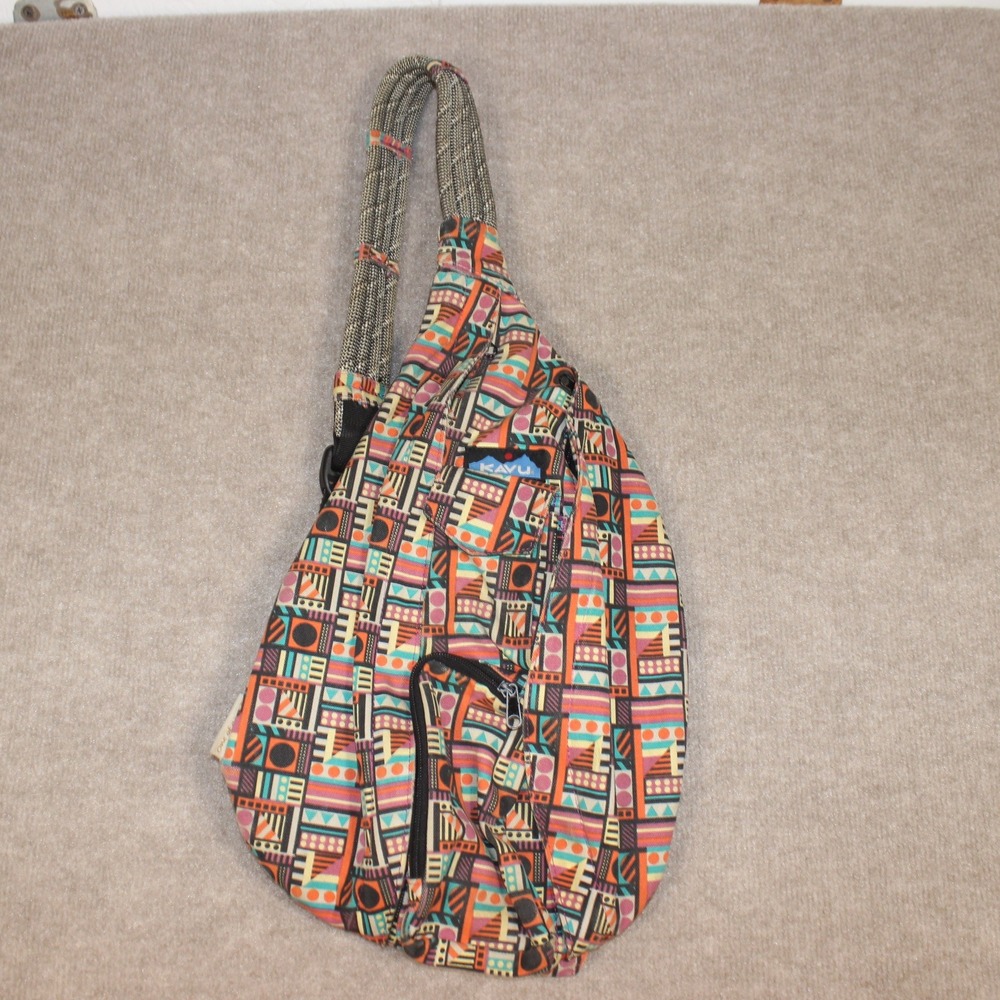 KAVU Rope Bag Geometric Tribal Print Canvas Sling Backpack Multicolor One Size